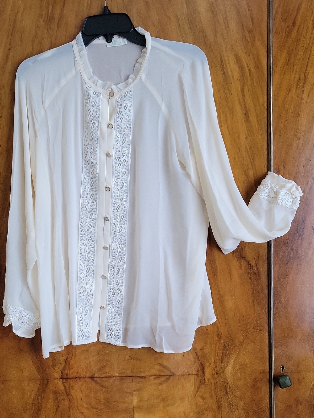 Spartina 449 Cream Lace-Trim Button Blouse